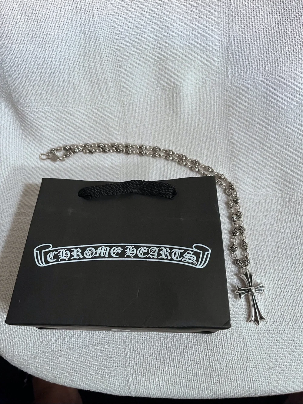 Chrome Hearts Floral Bead Silver Cross Pendant Necklace